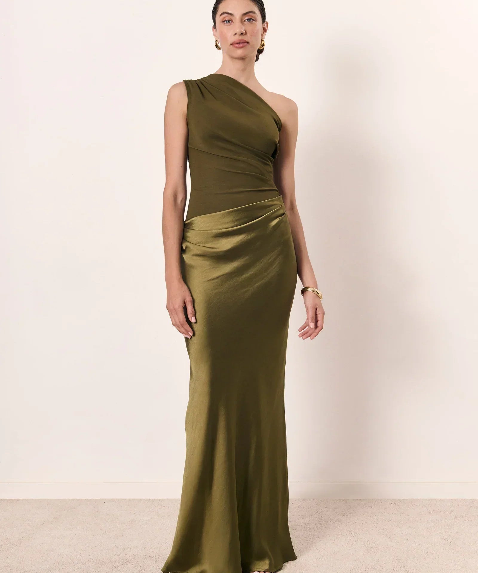 Zondra | Asymmetrical Matte & Shiny Satin Maxi Dress