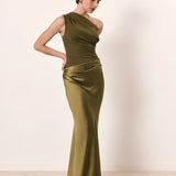 Zondra | Asymmetrical Matte & Shiny Satin Maxi Dress