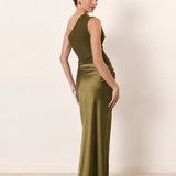 Zondra | Asymmetrical Matte & Shiny Satin Maxi Dress