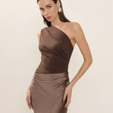 Zondra | Asymmetrical Matte & Shiny Satin Maxi Dress