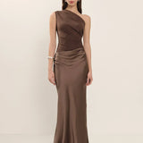 Zondra | Asymmetrical Matte & Shiny Satin Maxi Dress