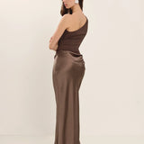 Zondra | Asymmetrical Matte & Shiny Satin Maxi Dress