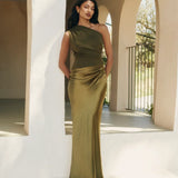 Zondra | Asymmetrical Matte & Shiny Satin Maxi Dress