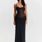 Eleina | Twist-Knot Mesh Panel Maxi Dress