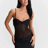 Eleina | Twist-Knot Mesh Panel Maxi Dress