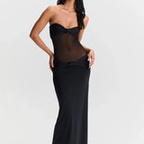 Eleina | Twist-Knot Mesh Panel Maxi Dress