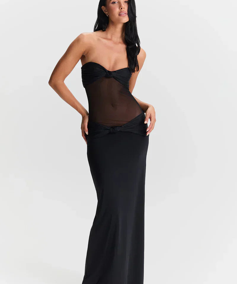 Eleina | Twist-Knot Mesh Panel Maxi Dress