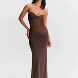 Eleina | Twist-Knot Mesh Panel Maxi Dress