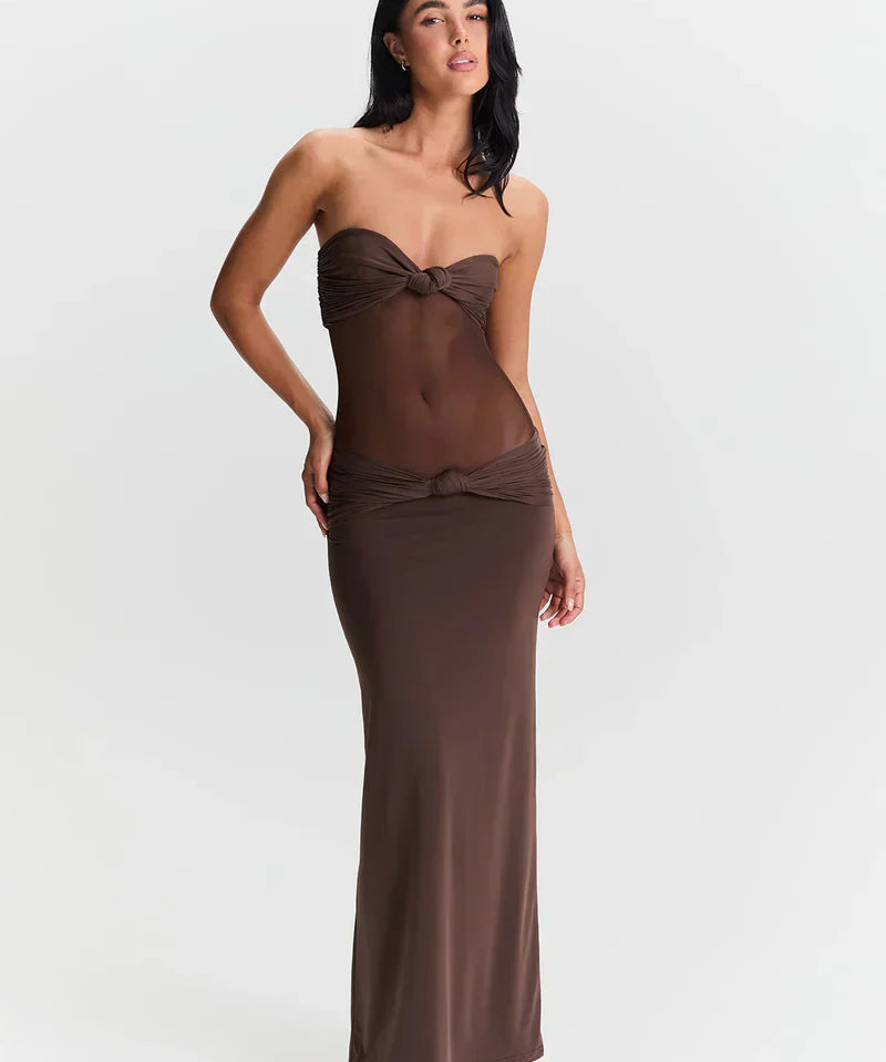 Eleina | Twist-Knot Mesh Panel Maxi Dress