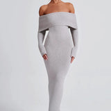 Angel | Off-Shoulder Black Maxi Dress – Premium Sculpting Knitted Gown