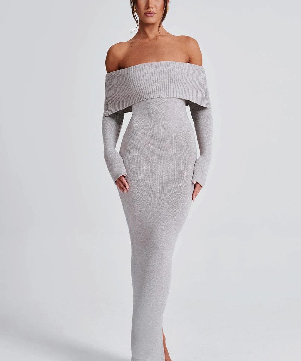 Angel | Off-Shoulder Black Maxi Dress – Premium Sculpting Knitted Gown