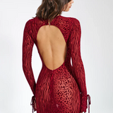 Lariza | Animal Print Semi-Sheer Sculpted Print Mesh Maxi