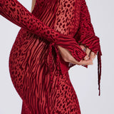 Lariza | Animal Print Semi-Sheer Sculpted Print Mesh Maxi