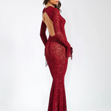 Lariza | Animal Print Semi-Sheer Sculpted Print Mesh Maxi