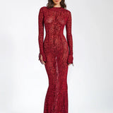 Lariza | Animal Print Semi-Sheer Sculpted Print Mesh Maxi