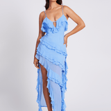 Santorini | Blue Ruffle Georgette Maxi Dress