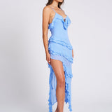 Santorini | Blue Ruffle Georgette Maxi Dress