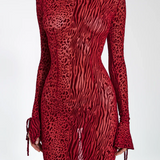 Lariza | Animal Print Semi-Sheer Sculpted Print Mesh Maxi