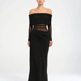 Alice | Sheer Mesh Bodice Off-Shoulder Cowl Maxi Dress