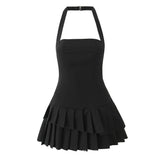 Freya | Asymmetric Pleated Halterneck Tailored Mini Dress