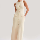 Gabriella | Sleeveless Ribbed Button-Down Maxi Dress