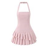 Freya | Asymmetric Pleated Halterneck Tailored Mini Dress