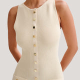 Gabriella | Sleeveless Ribbed Button-Down Maxi Dress