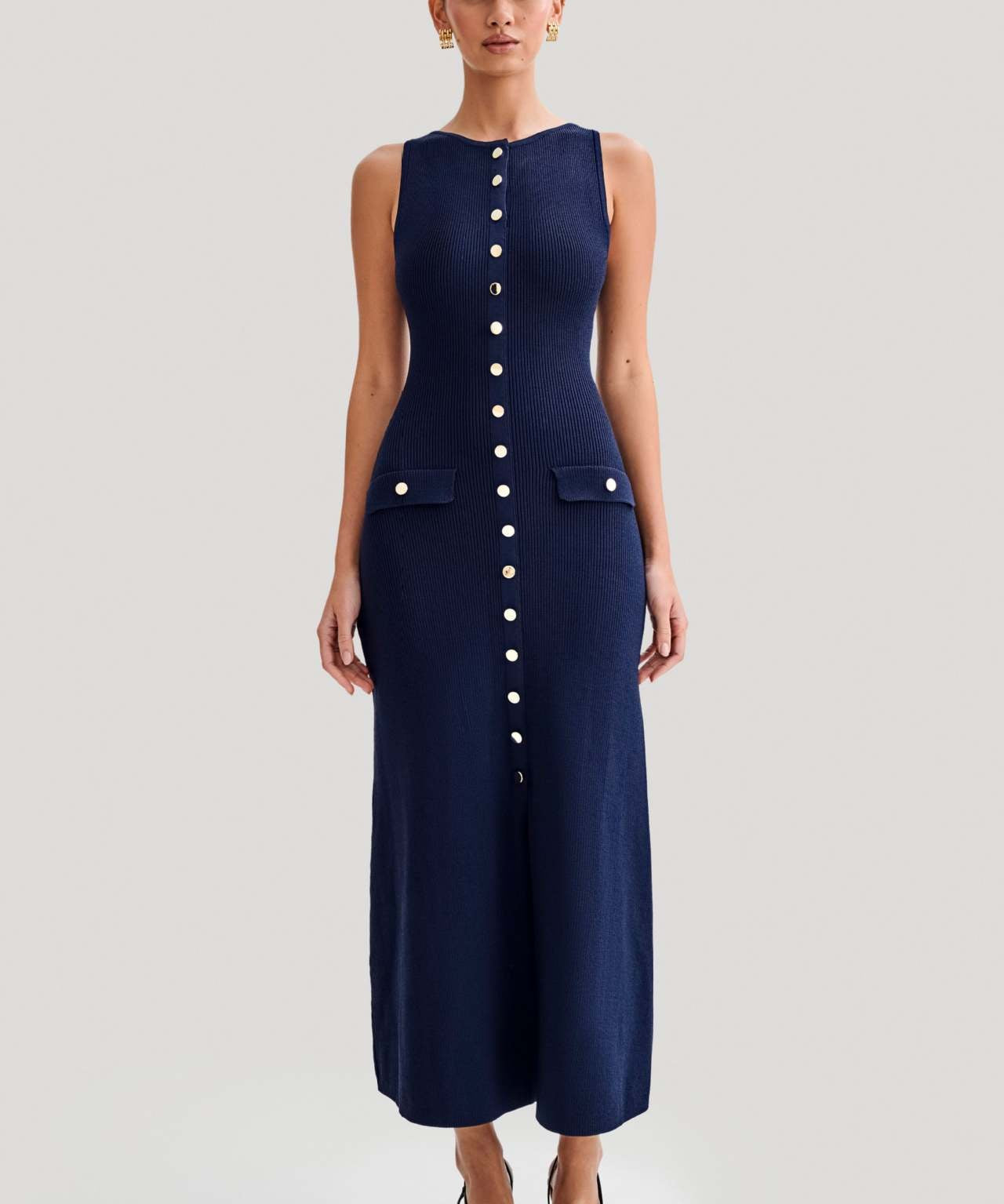 Gabriella | Sleeveless Ribbed Button-Down Maxi Dress