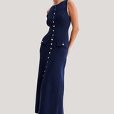 Gabriella | Sleeveless Ribbed Button-Down Maxi Dress