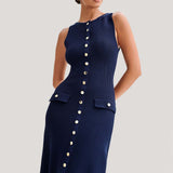 Gabriella | Sleeveless Ribbed Button-Down Maxi Dress