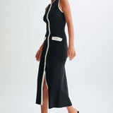 Gabriella | Sleeveless Ribbed Button-Down Maxi Dress