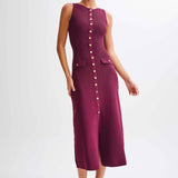 Gabriella | Sleeveless Ribbed Button-Down Maxi Dress