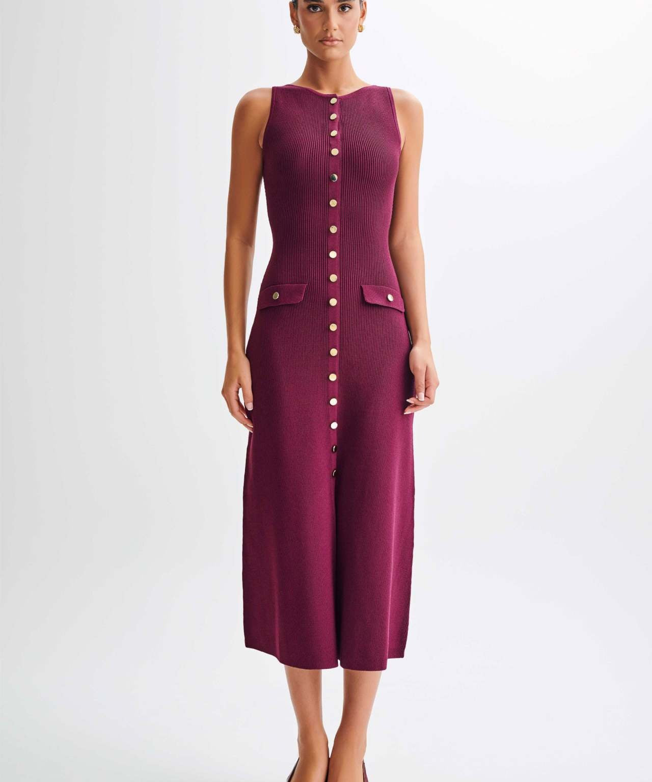 Gabriella | Sleeveless Ribbed Button-Down Maxi Dress