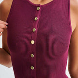 Gabriella | Sleeveless Ribbed Button-Down Maxi Dress