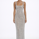 Olivia | Embellished Square Neck Crystal Mesh Maxi Dress