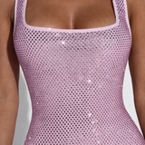 Olivia | Embellished Square Neck Crystal Mesh Maxi Dress