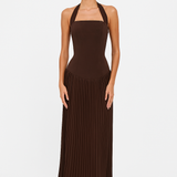 Stacy | Structured Bodice Elegant Halterneck Pleated Maxi Dress