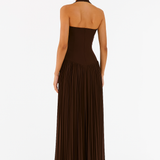 Stacy | Structured Bodice Elegant Halterneck Pleated Maxi Dress