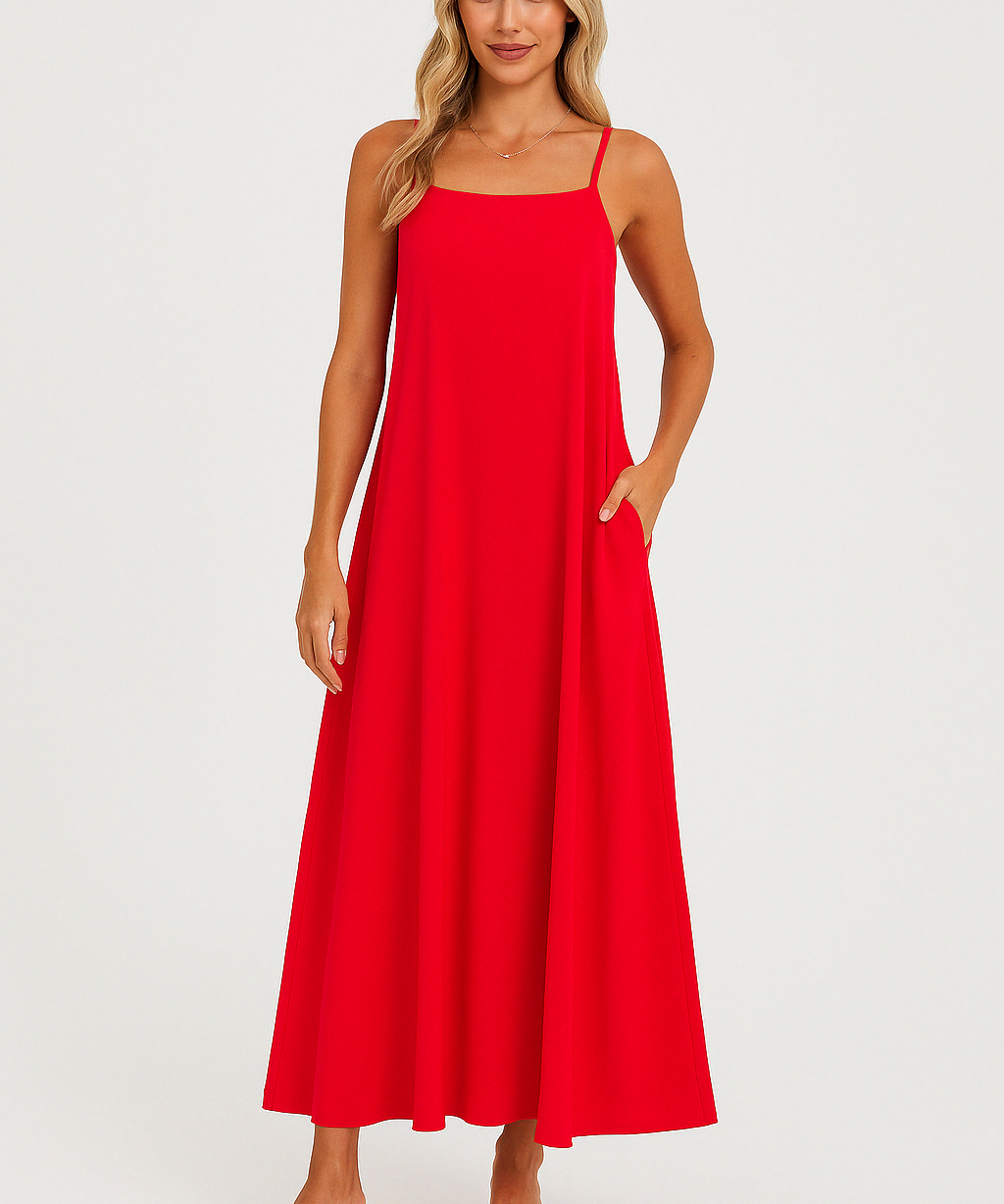Celina | A-Line Spaghetti Strap Midi Dress