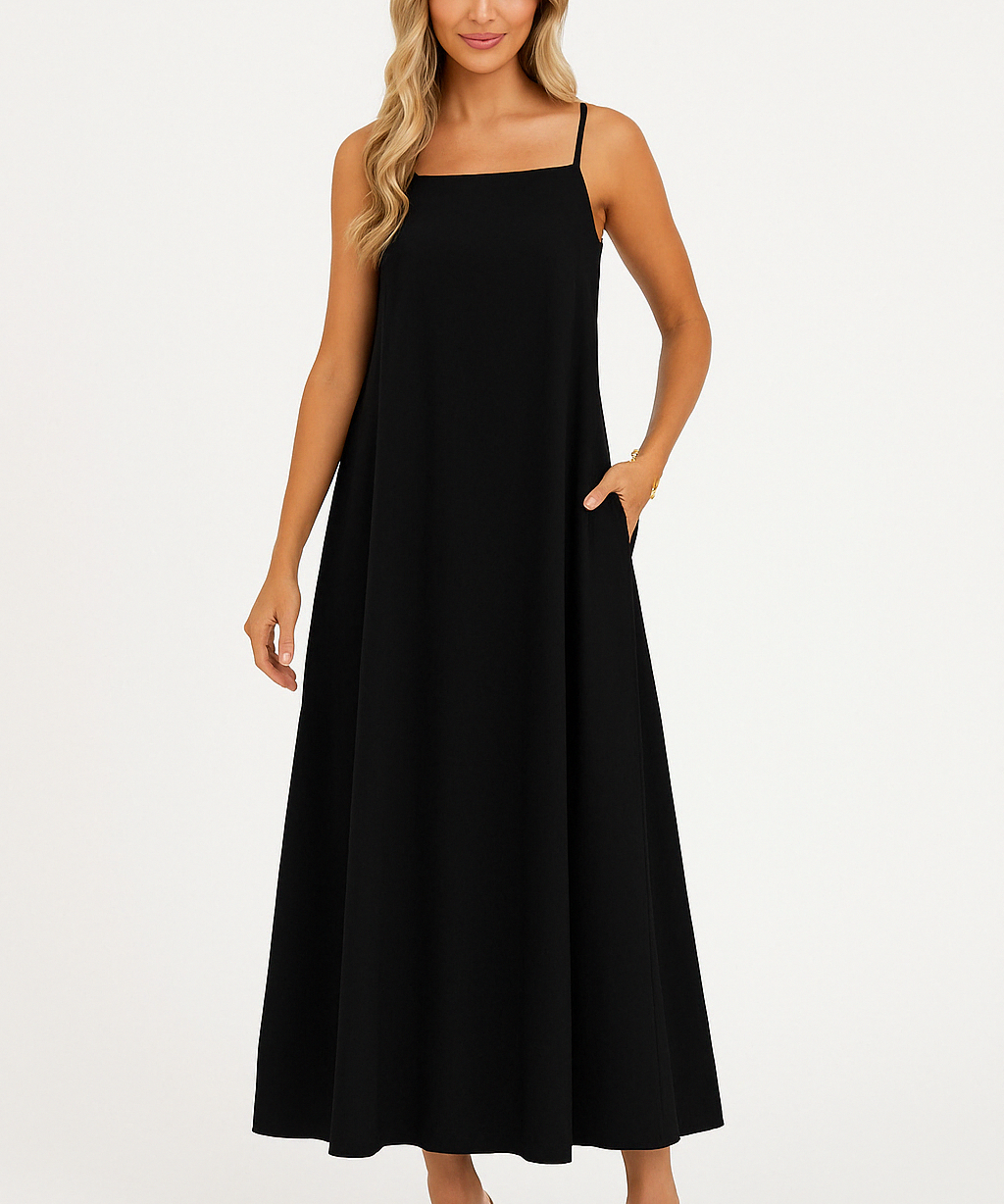 Celina | A-Line Spaghetti Strap Midi Dress