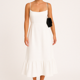 Ivy | Square Neck Flared Midi Dress with Ruffled Hem