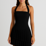 Freya | Asymmetric Pleated Halterneck Tailored Mini Dress
