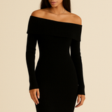 Nerrit | Off-The-Shoulder Ribbed Knit Midi Dress