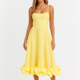 Adina | Soft Chiffon Ruffle Hem Midi Dress