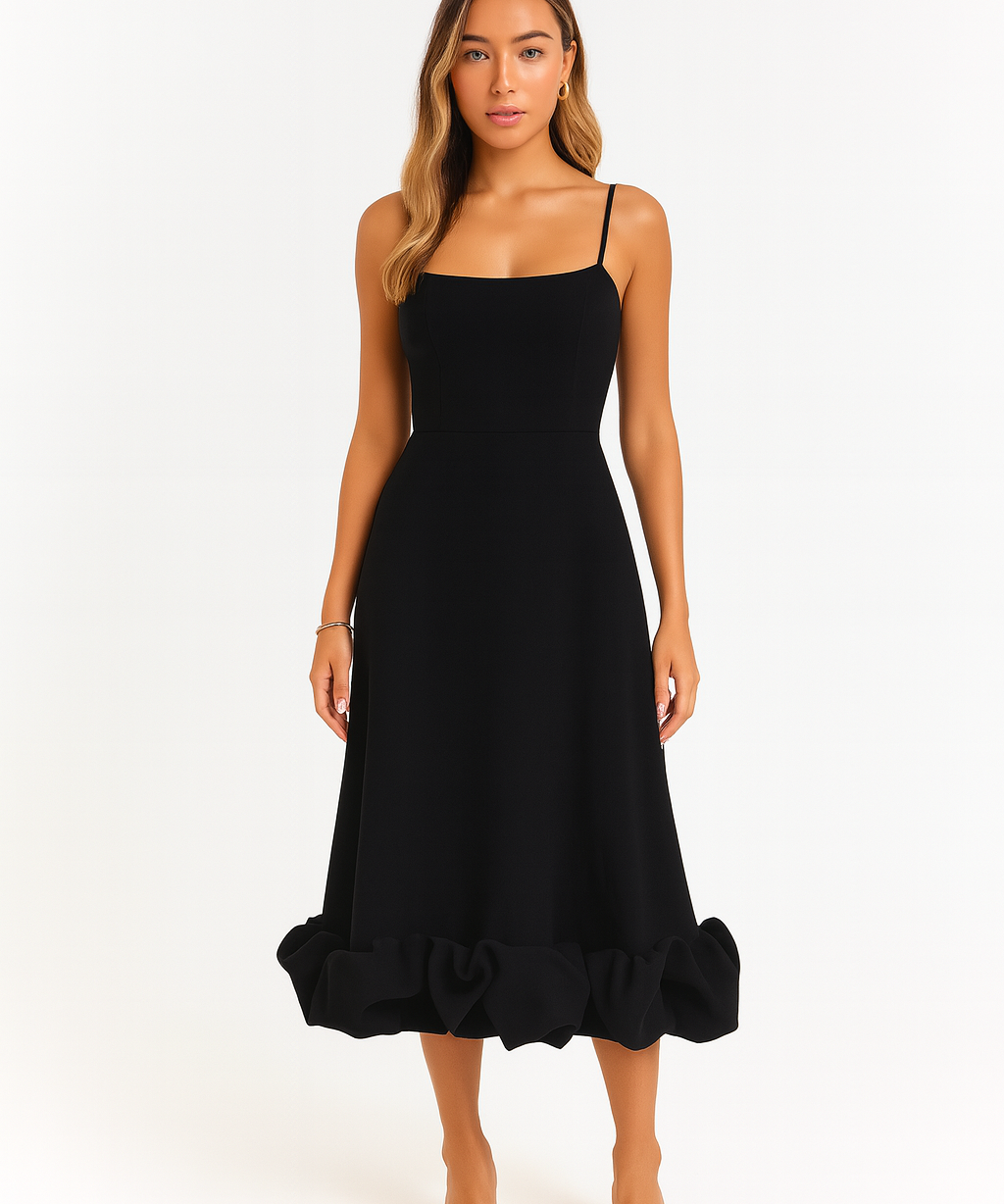 Adina | Soft Chiffon Ruffle Hem Midi Dress