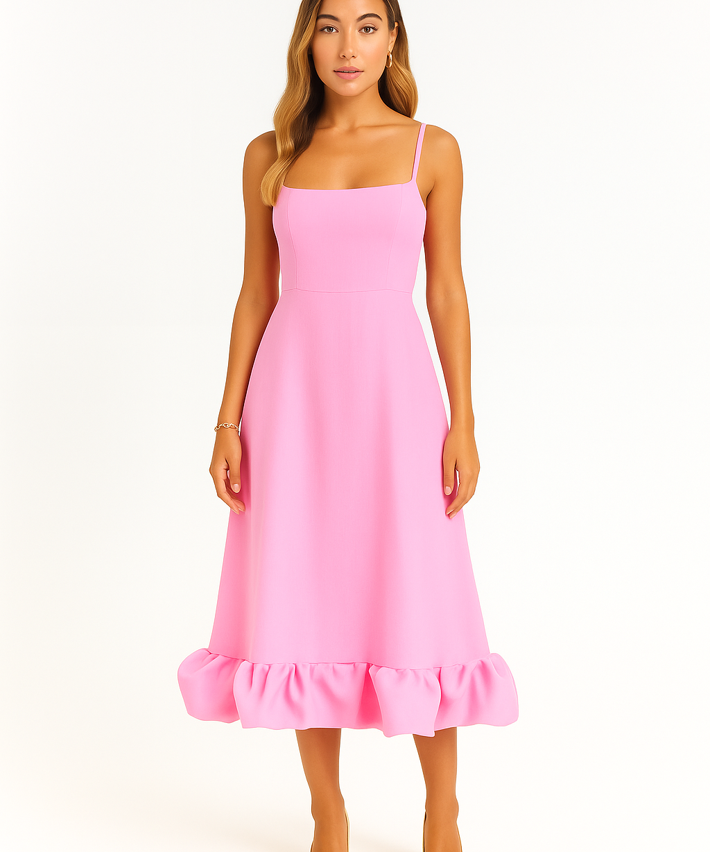 Adina | Soft Chiffon Ruffle Hem Midi Dress