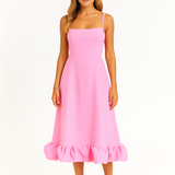 Adina | Soft Chiffon Ruffle Hem Midi Dress