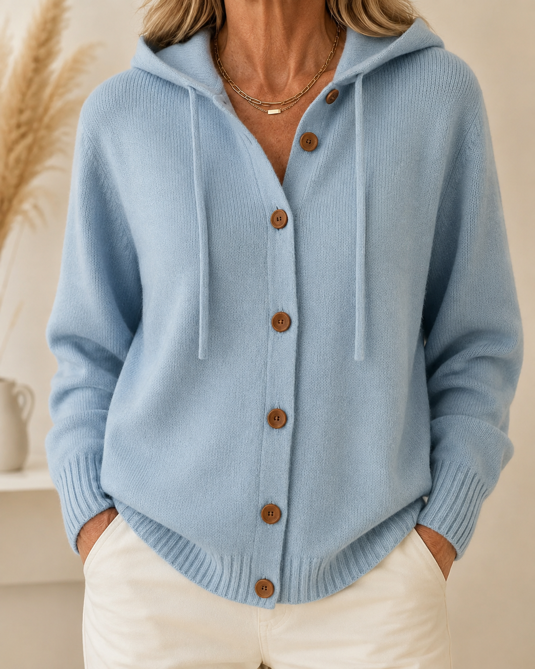 Soft Hooded Sweatshirt with Buttons