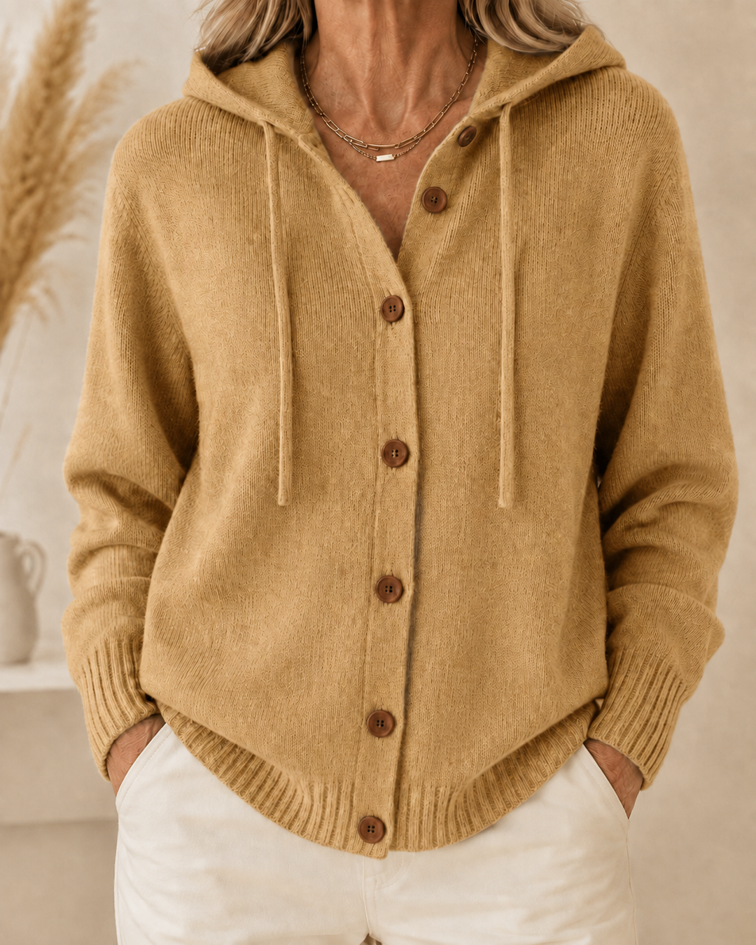 Soft Hooded Sweatshirt with Buttons