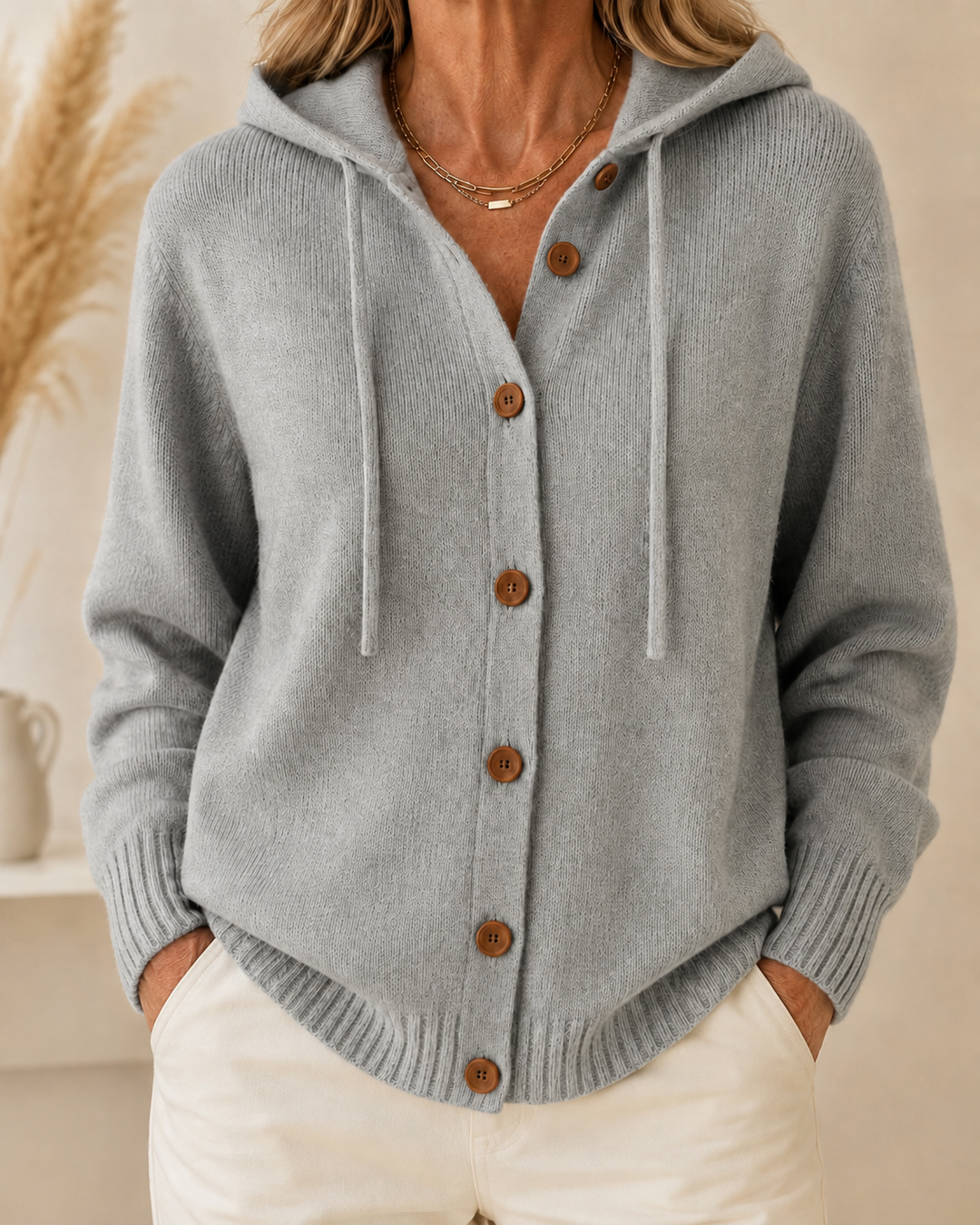 Soft Hooded Sweatshirt with Buttons